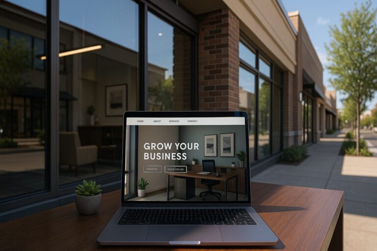 Laptop on desk showing a sleek business website for a Summerlin company